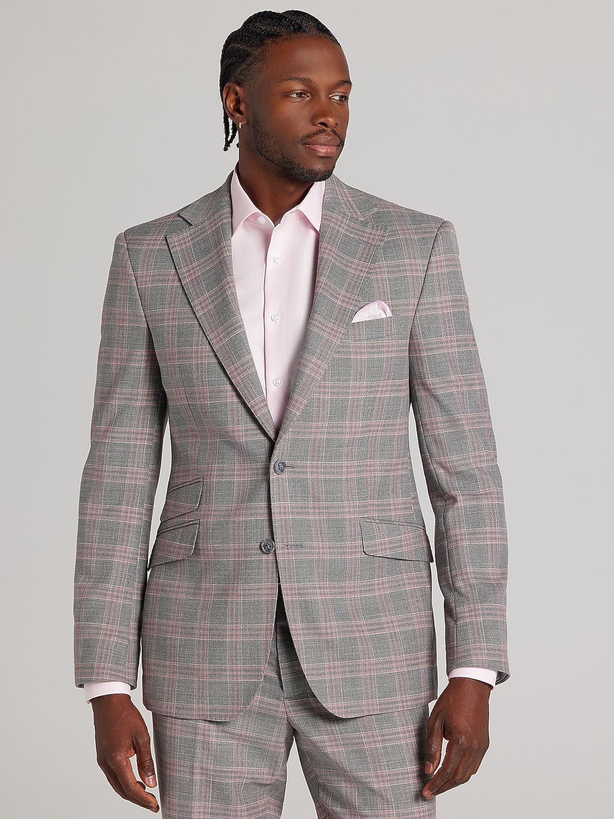 Joseph & Feiss Modern Fit Plaid Suit, Grey/Pink Plaid - Gray | 2