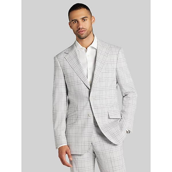 Joseph & Feiss Big & Tall Men's Modern Fit Plaid Suit Light Grey Plaid - Size: 52 Regular