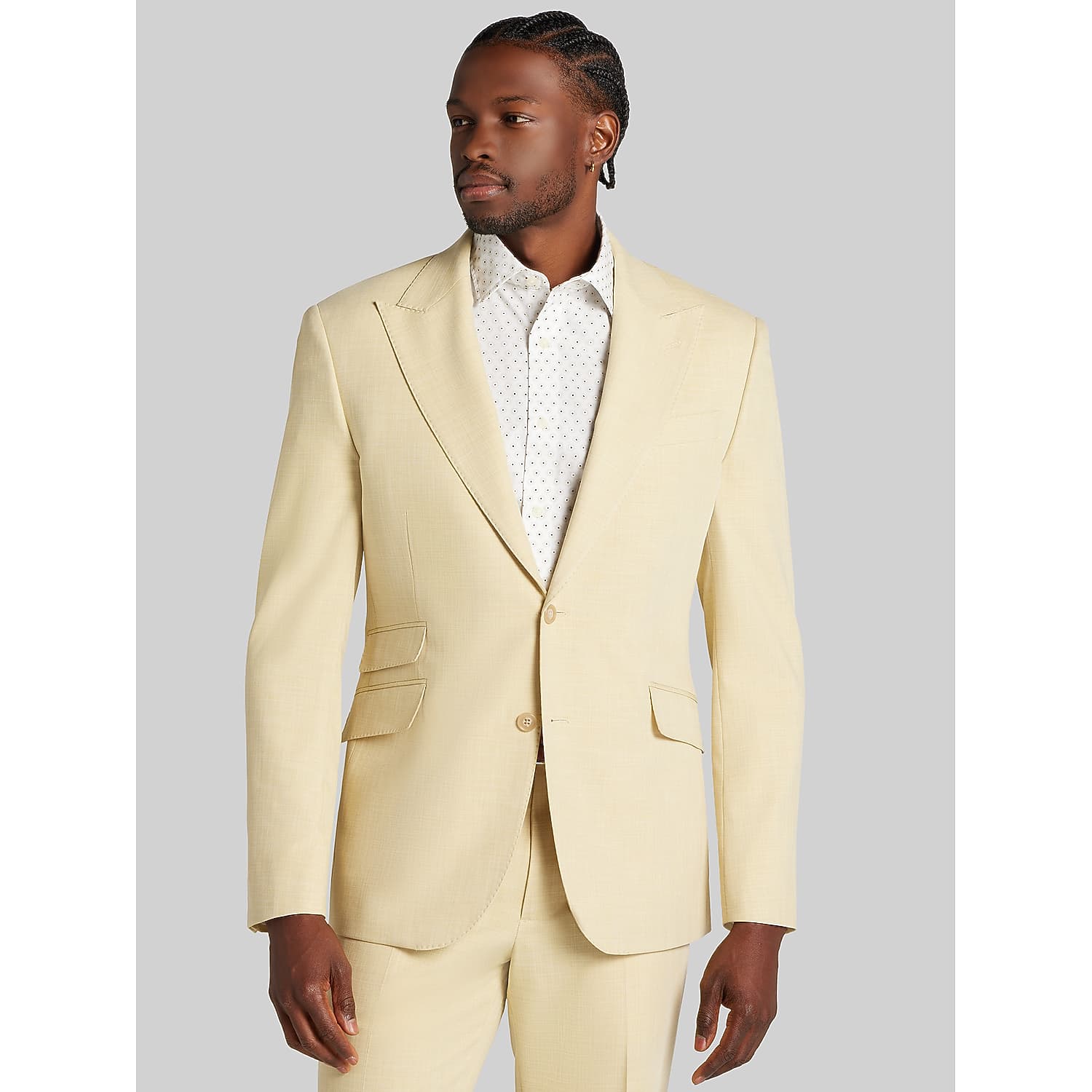 Joseph & Feiss Modern Fit Men’s Suit in Yellow Brown – Peak Lapel Two-Button Office Suit, Size 44 Short