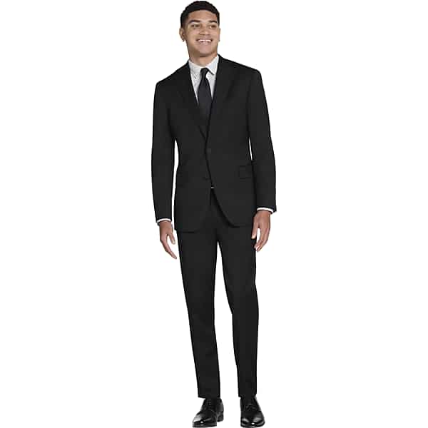 Awearness Kenneth Cole Big & Tall CHILLFLEX Modern Fit Premium Wool Blend Men's Suit Black Solid - Size: 38W x 36L,40W x 36L,42 Extra Long,42W x