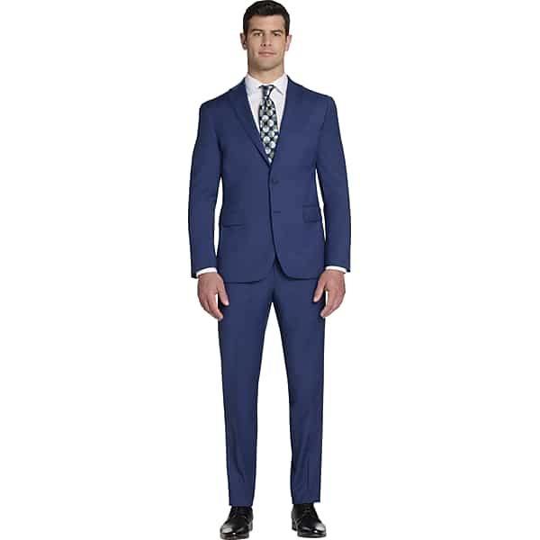 Awearness Kenneth Cole CHILLFLEX Modern Fit Premium Wool Blend Men's Suit Blue/Postman - Size: 29W x 30L,29W x 32L,29W x 34L,30W x 30L,30W x 32L,30W