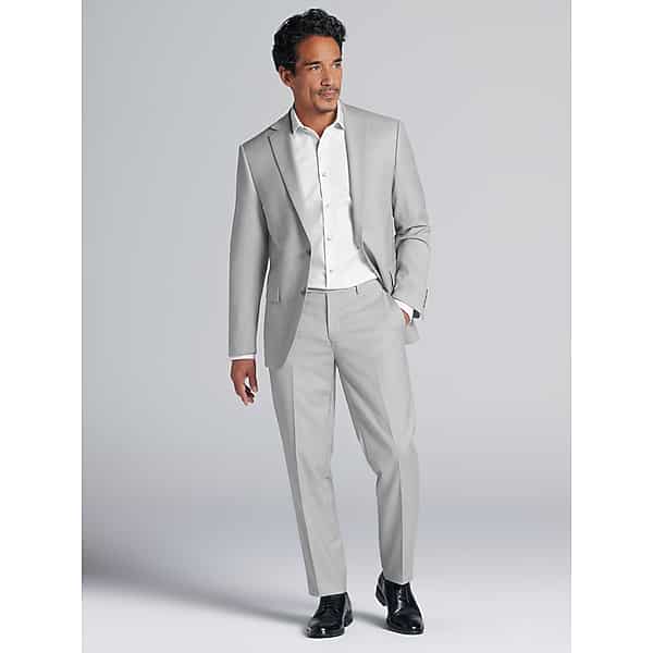 Awearness Kenneth Cole Big & Tall CHILLFLEX Modern Fit Premium Wool Blend Men's Suit Light Gray Solid - Size: 44W x 30L,44W x 32L,44W x 34L,46W x