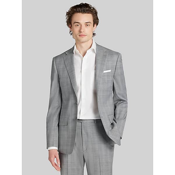 Calvin Klein Slim Fit Plaid Men's Suit Jacket Gray Plaid - Size: 42 Short