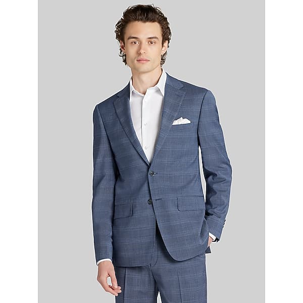 Calvin Klein Slim Fit Plaid Men's Suit Jacket Blue Plaid - Size: 44 Short