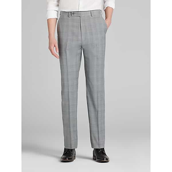 Calvin Klein Slim Fit Plaid Men's Suit Pants Gray Plaid - Size: 34W x 34L