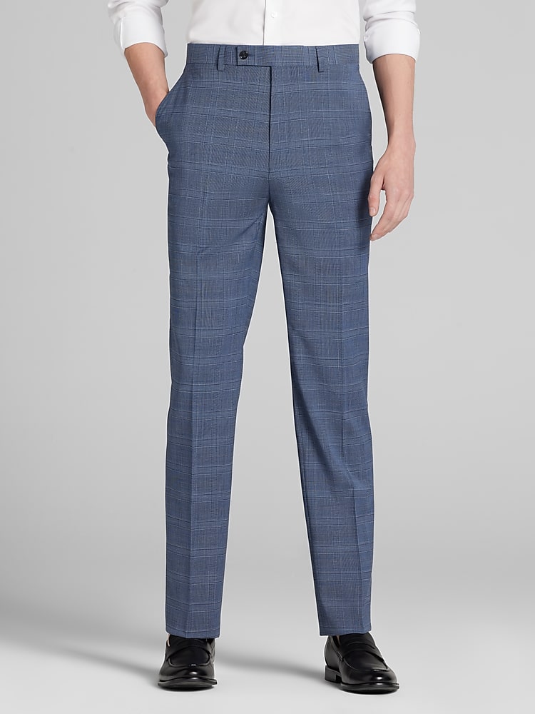 Calvin Klein Big & Tall Slim Fit Plaid Men's Suit Pants , Blue Plaid - Size: 44W x 30L