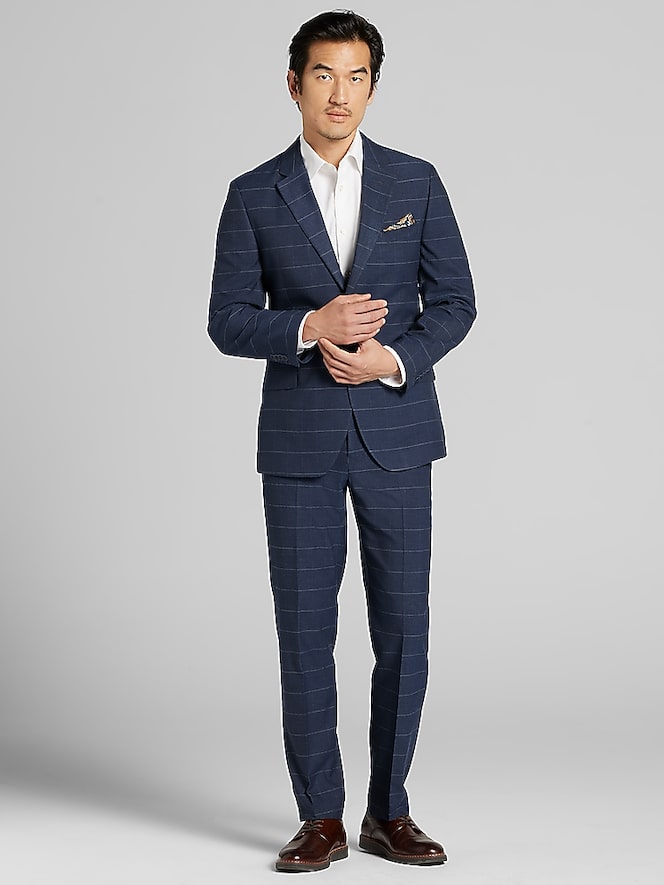 Nautica Modern Fit Windowpane Plaid Suit