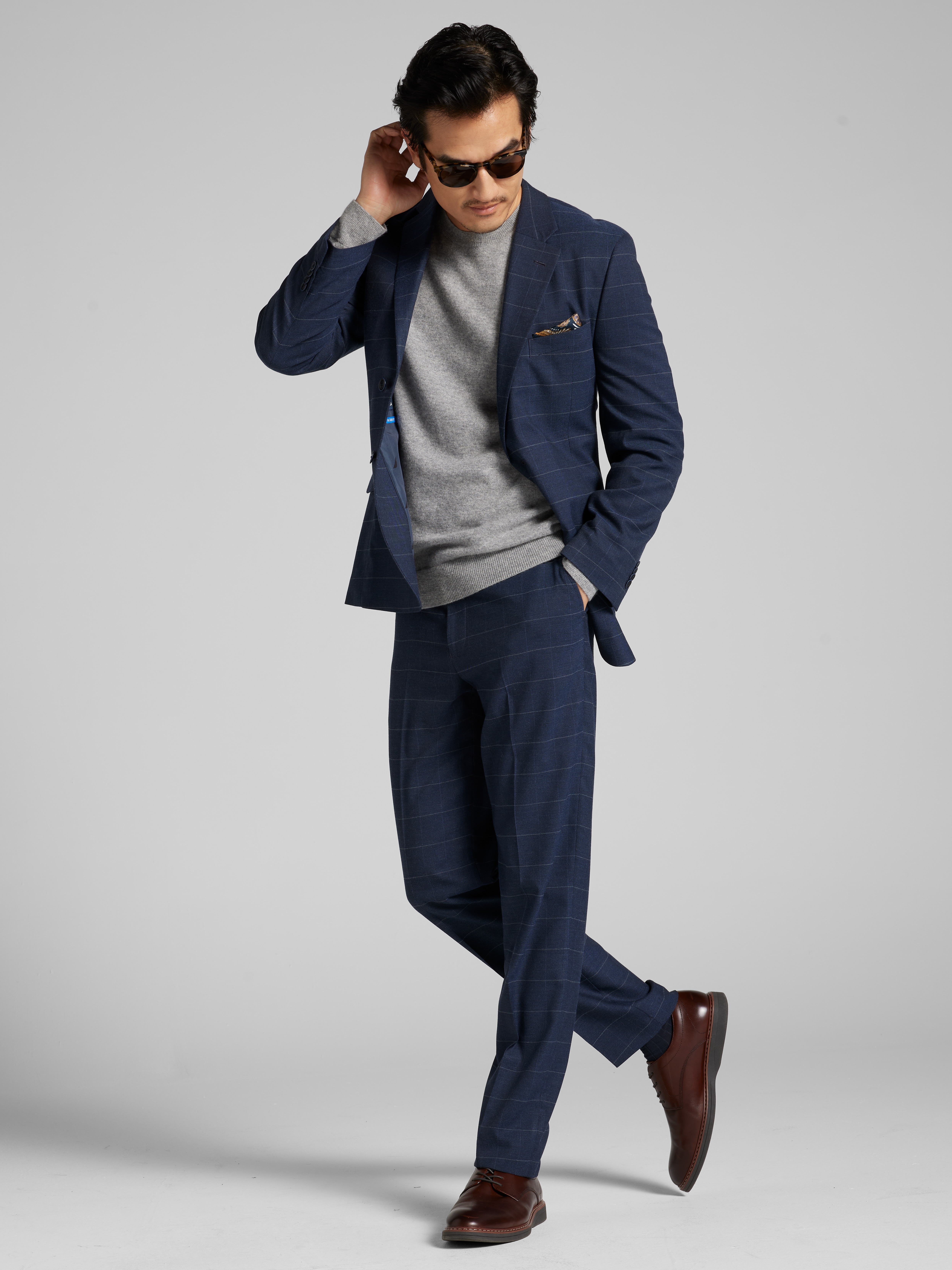 Modern Fit Windowpane Plaid Suit