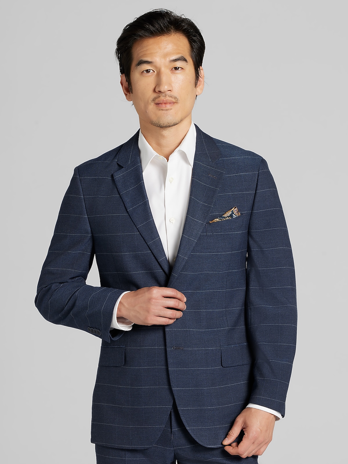 Nautica Modern Fit Windowpane Plaid Suit, Navy Windowpane - Blue