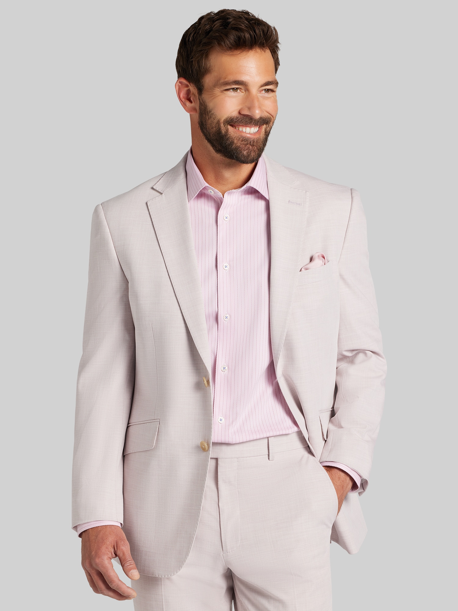 knee length dresses for ladies Light Grey Suit & Pink Tie