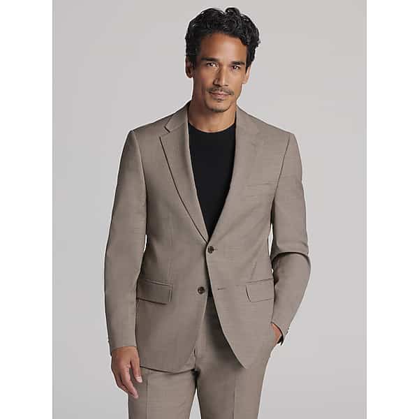 Tommy Hilfiger Big & Tall Modern Fit Sharkskin Premium Wool Blend Men's Suit Tan Sharkskin - Size: 48 Long,48 Regular,48W x 32L,50W x 32L,52W x