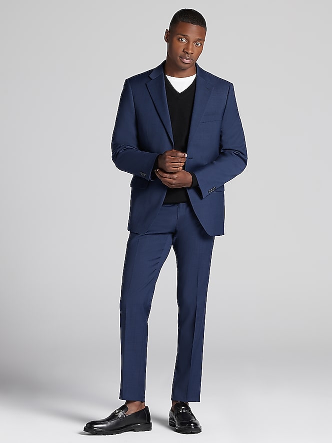 Tommy Hilfiger Modern Fit Sharkskin Premium Wool Blend Suit, Blue Sharkskin - Image 8 of 9