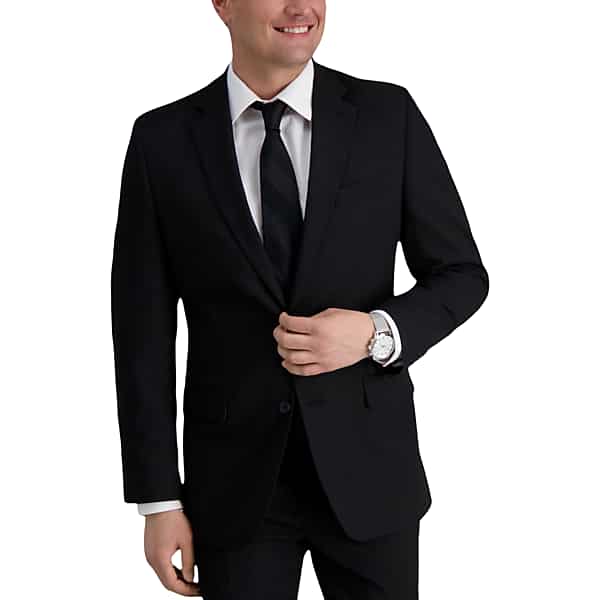 Haggar Slim Fit Men’s Black Suit in 4-Way Stretch Polyester Blend, Size 46 Regular – Washable Modern Solid Two-Piece Suit