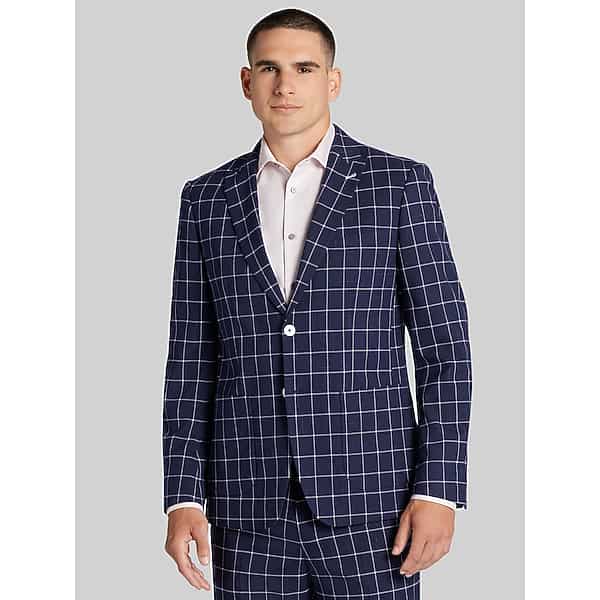 Paisley & Gray Modern Fit Windowpane Suit in Navy Blue – Men’s Two-Button Jacket and Flat-Front Pants, Size 44 Short