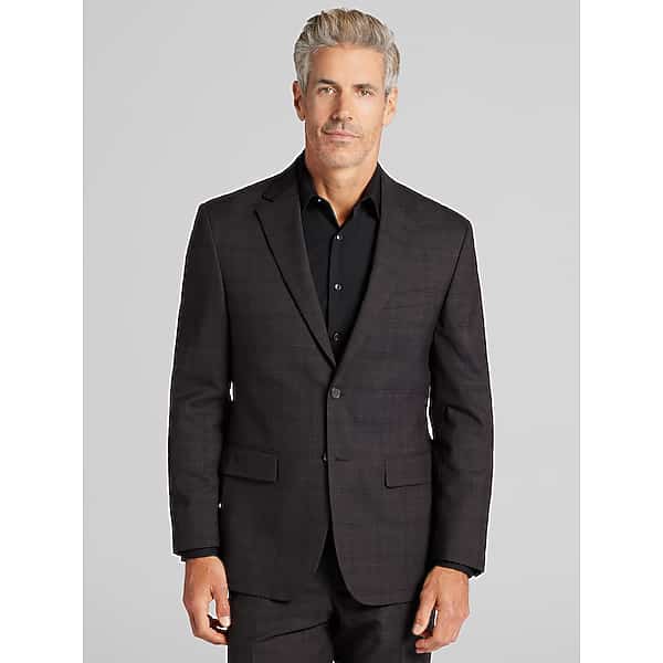 Pronto Uomo Platinum Big & Tall Men's Modern Fit Windowpane Suit Jacket Chocolate Windowpane - Size: 48 Short - Only Available at Men's Wearhouse