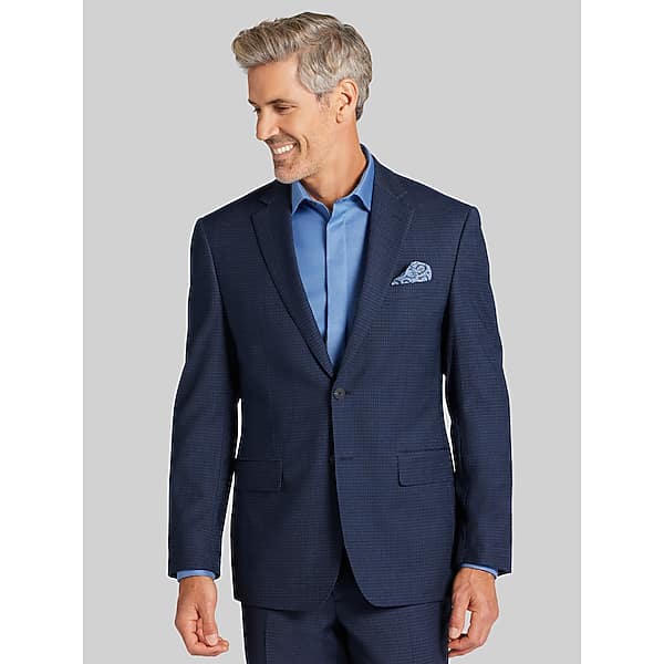 Awearness Kenneth Cole Big & Tall CHILLFLEX Modern Fit Mini Check Men's Suit Jacket Blue Mini Check - Size: 52 Long
