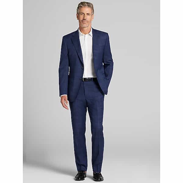 Joseph Abboud Modern Fit Plaid Men's Suit Dark Blue Plaid - Size: 32W x 32L,32W x 34L,34W x 30L,34W x 32L,36W x 30L,36W x 32L,38 Regular,38 Short,40
