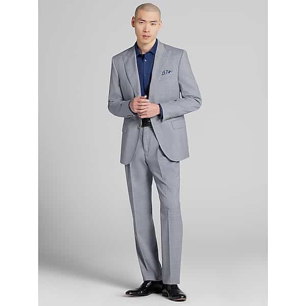 Joseph Abboud Big & Tall Modern Fit Plaid Men's Suit Light Grey Plaid - Size: 44W x 30L,44W x 32L,48 Regular,48W x 30L,50 Long,50W x 30L,52 Long