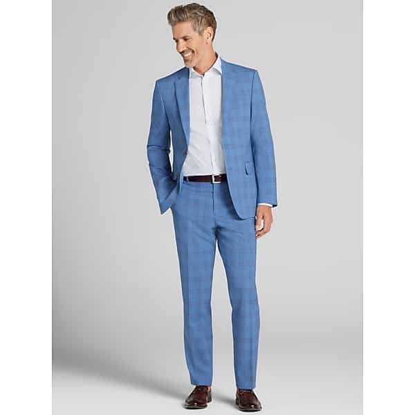 Joseph Abboud Classic Fit Plaid Men's Suit Sky Blue Plaid - Size: 30W x 29L,30W x 30L,30W x 32L,32W x 30L,32W x 32L,33W x 30L,33W x 32L,34W x 30L,34W