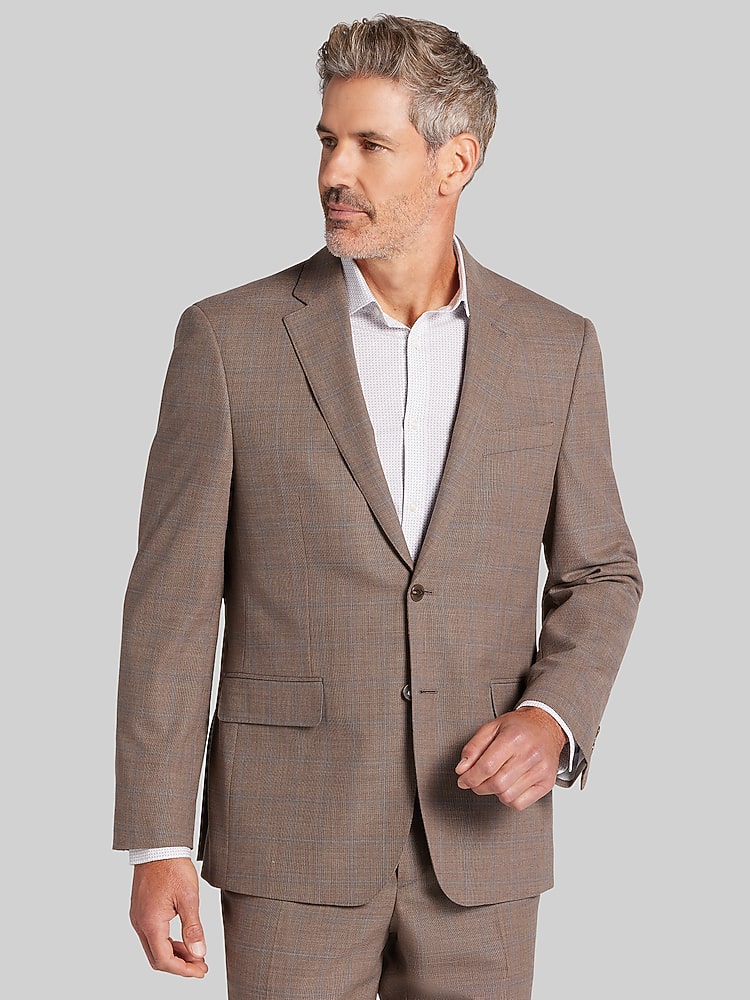 Joseph Abboud Classic Fit Plaid Suit, Tan/Blue Windowpane | 2
