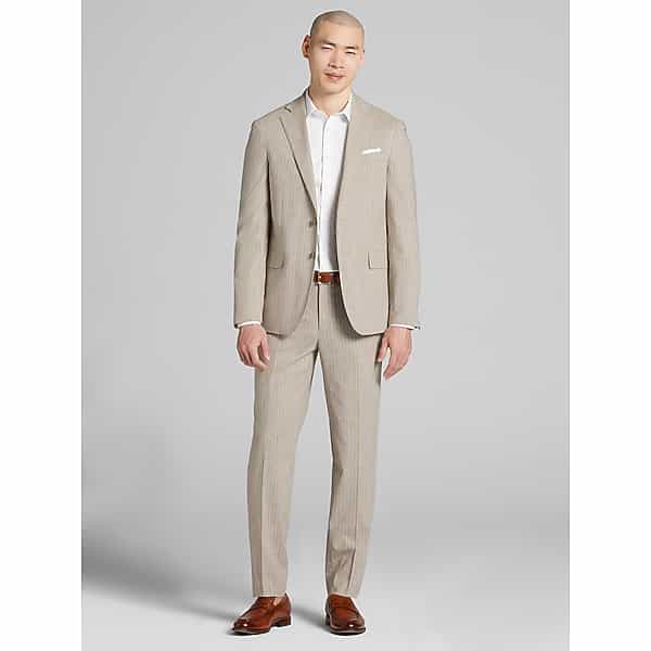 JOE Joseph Abboud Big & Tall Slim Fit Stripe Men's Suit Tan Stripe - Size: 34W x 36L,36W x 36L,38W x 36L,40W x 36L,44W x 30L,44W x 32L,46W x 30L,46W