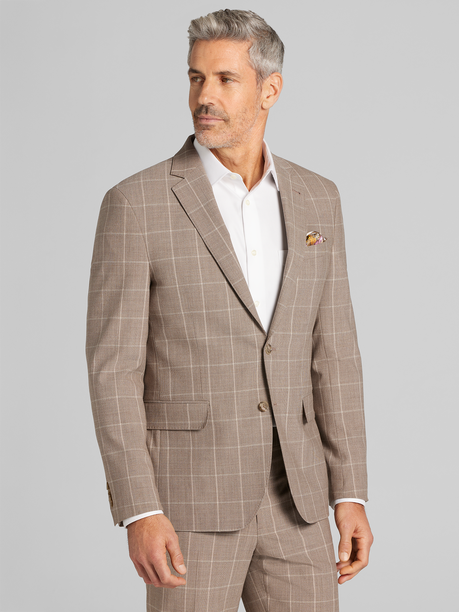 JOE Joseph Abboud Slim Fit Premium Wool Windowpane Suit, Tan