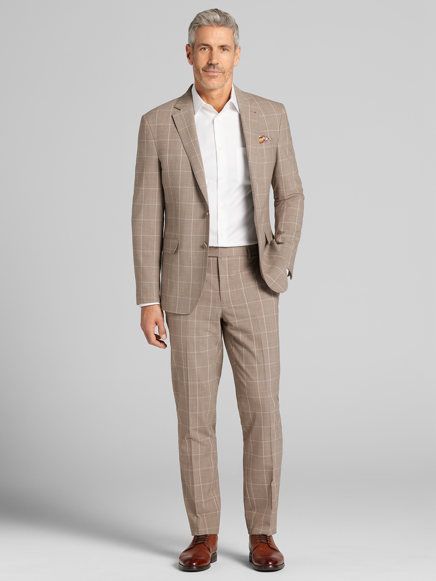 Joe Joseph Abboud Slim Fit Premium Wool Windowpane Men's Suit In Brown