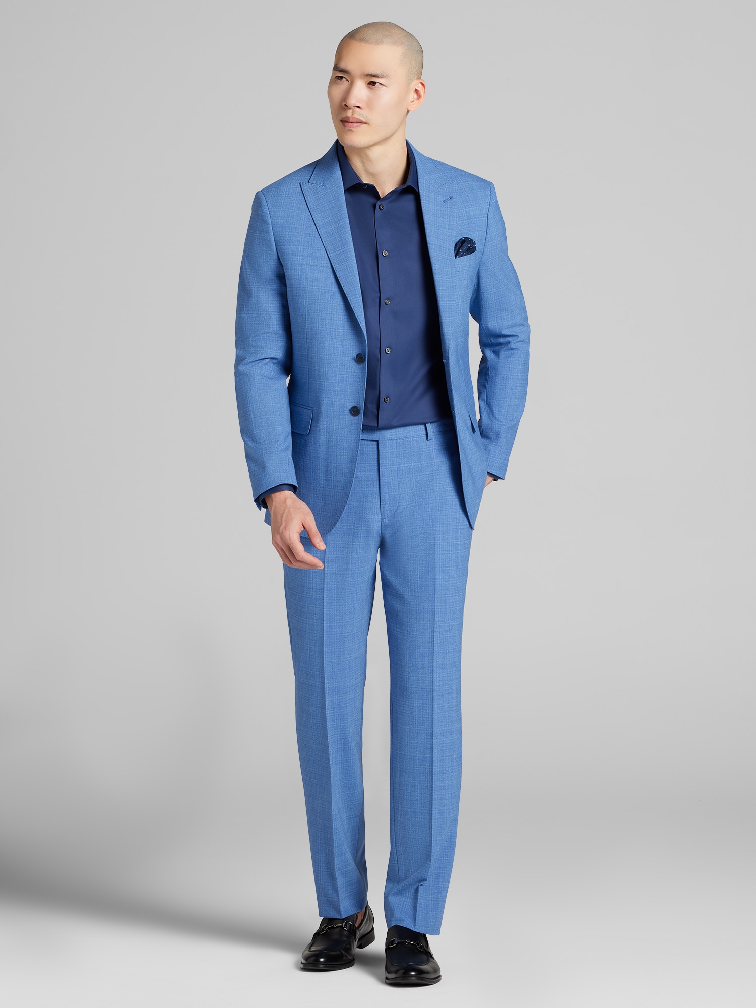 JOE Joseph Abboud Slim Fit Mini Check Suit, Sky Blue Mini Check