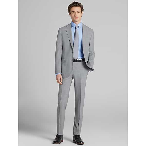 JOE Joseph Abboud Slim Fit Plaid Men's Suit Platinum Plaid - Size: 29W x 30L,30W x 30L,32W x 30L,32W x 32L,33W x 30L,33W x 32L,34W x 30L,34W x