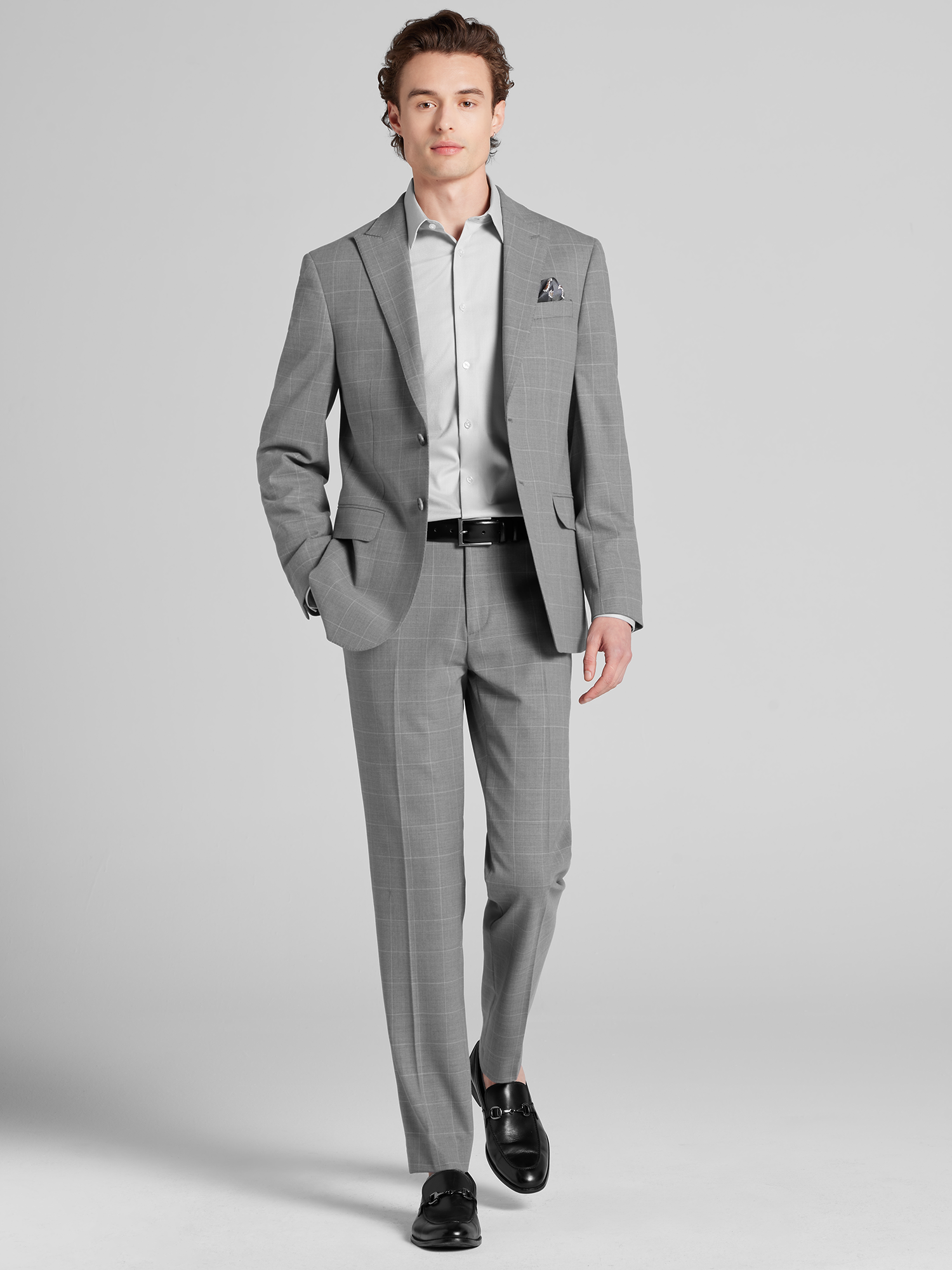 Awearness Kenneth Cole CHILLFLEX Slim Fit Peak Lapel Windowpane