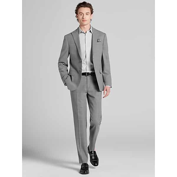 Awearness Kenneth Cole CHILLFLEX Slim Fit Peak Lapel Windowpane Men's Suit Light Grey Windowpane - Size: 30W x 30L,30W x 32L,32W x 30L,32W x 32L,32W