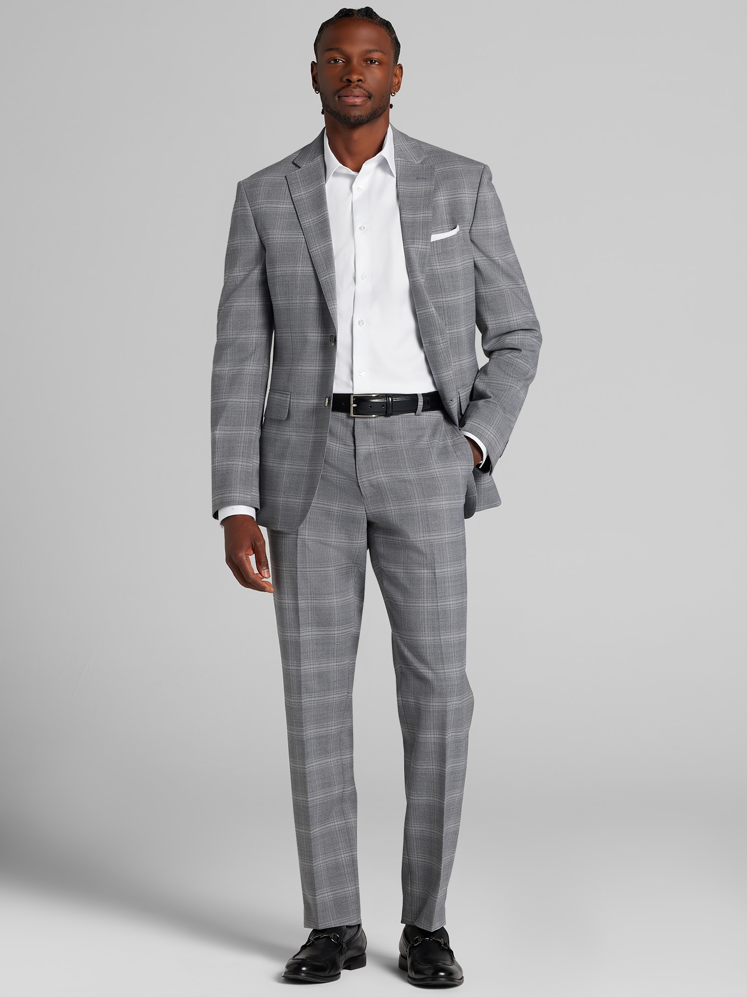 Awearness Kenneth Cole Modern Fit Plaid Suit, Light Grey Plaid