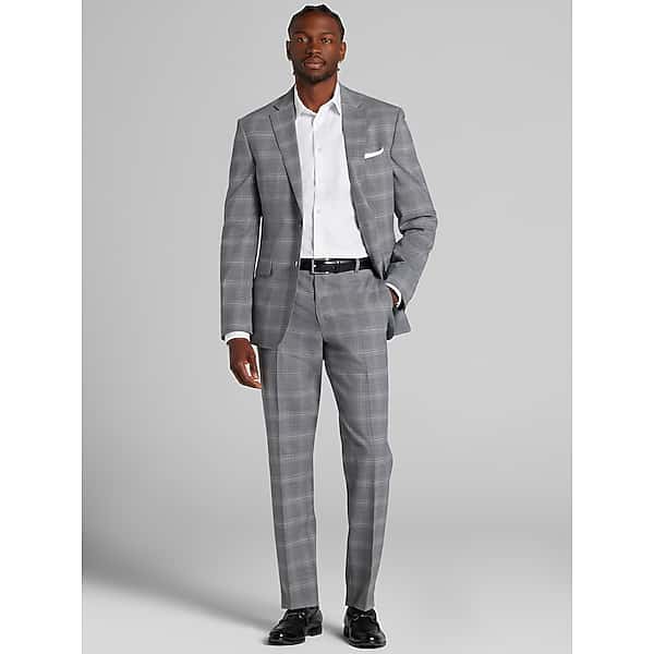 Awearness Kenneth Cole Modern Fit Plaid Men's Suit Light Grey Plaid - Size: 30W x 30L,30W x 32L,32W x 30L,32W x 34L,33W x 32L,34W x 30L,34W x 32L,34W