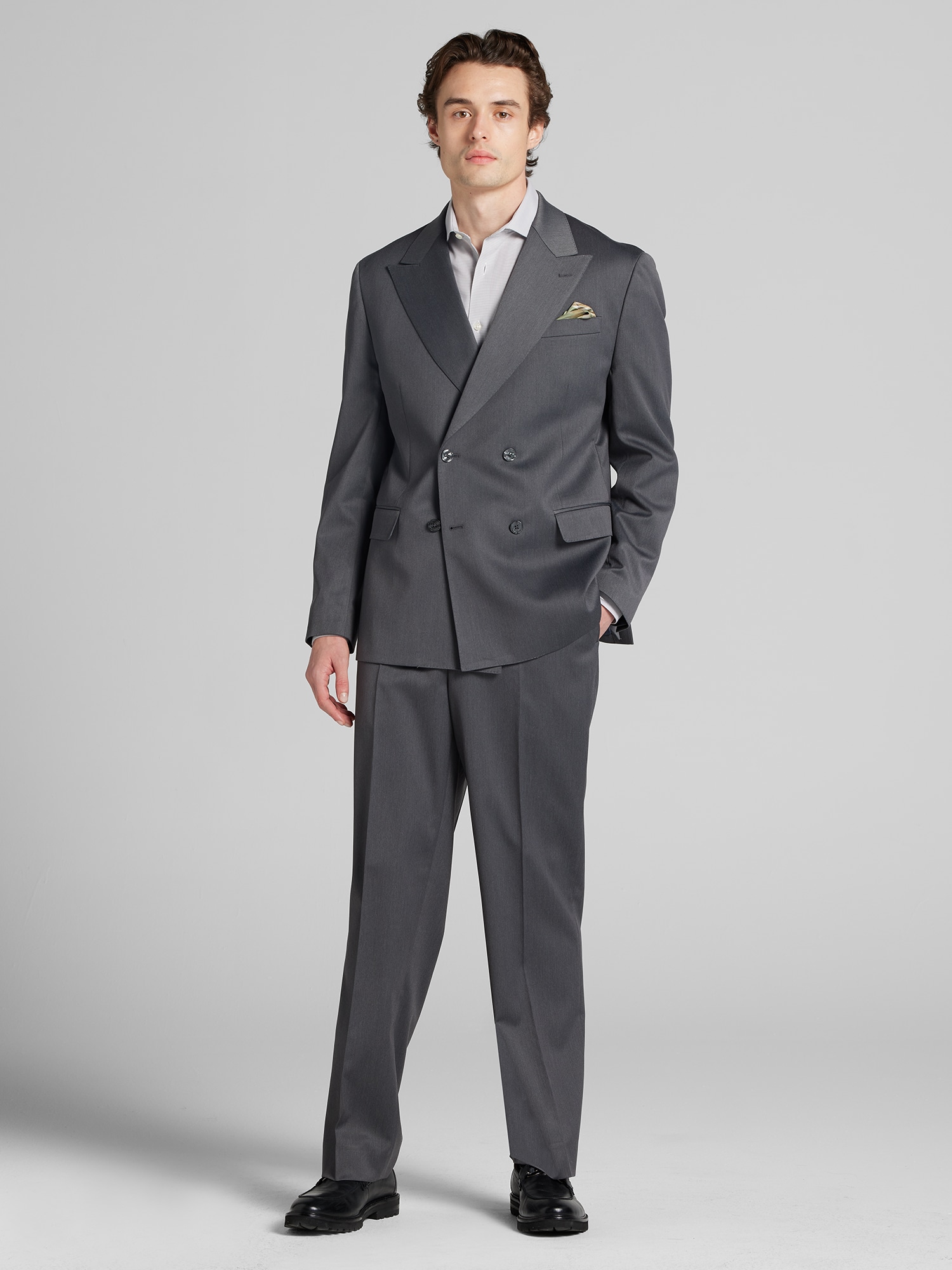 Egara Relaxed Fit Double-Breasted Suit, Dark Grey - Gray | 2 Piece 