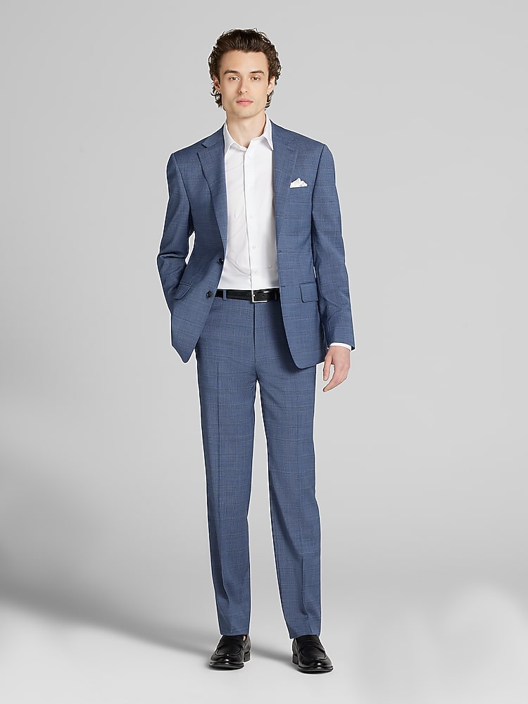 Calvin Klein Big & Tall Slim Fit Plaid Men's Suit Jacket , Blue Plaid - Size: 58 Regular