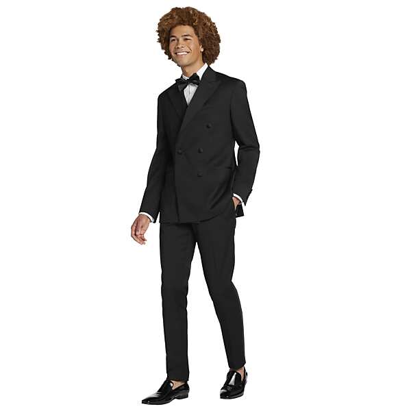 BLACK by Vera Wang Big & Tall Men's Slim Fit Double-Breasted 100% Wool Tuxedo Black Formal - Size: 44,46,48,48 Regular,50,52,54,56