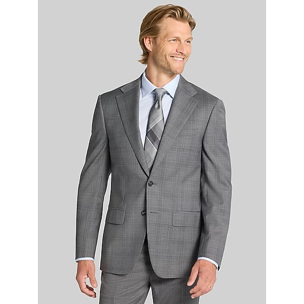 Calvin Klein Big & Tall Slim Fit Plaid Men's Suit Jacket Gray Plaid - Size: 48 Long