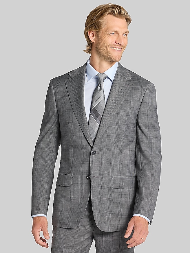 Calvin Klein Slim Fit Plaid Suit Jacket Gray Plaid