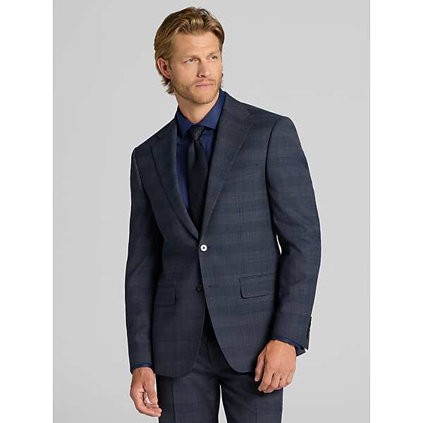 Calvin Klein Slim Fit Plaid Men's Suit Jacket Blue/Black Pld - Size: 36 Short