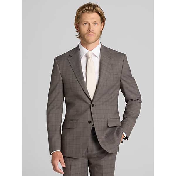 Calvin Klein Big & Tall X-Fit Slim Fit Plaid Sport Coat Brown Plaid - Size: 48 Regular