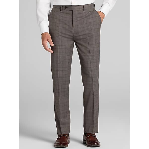 Calvin Klein Slim Fit Plaid Men's Suit Pants Brown Plaid - Size: 40W x 32L