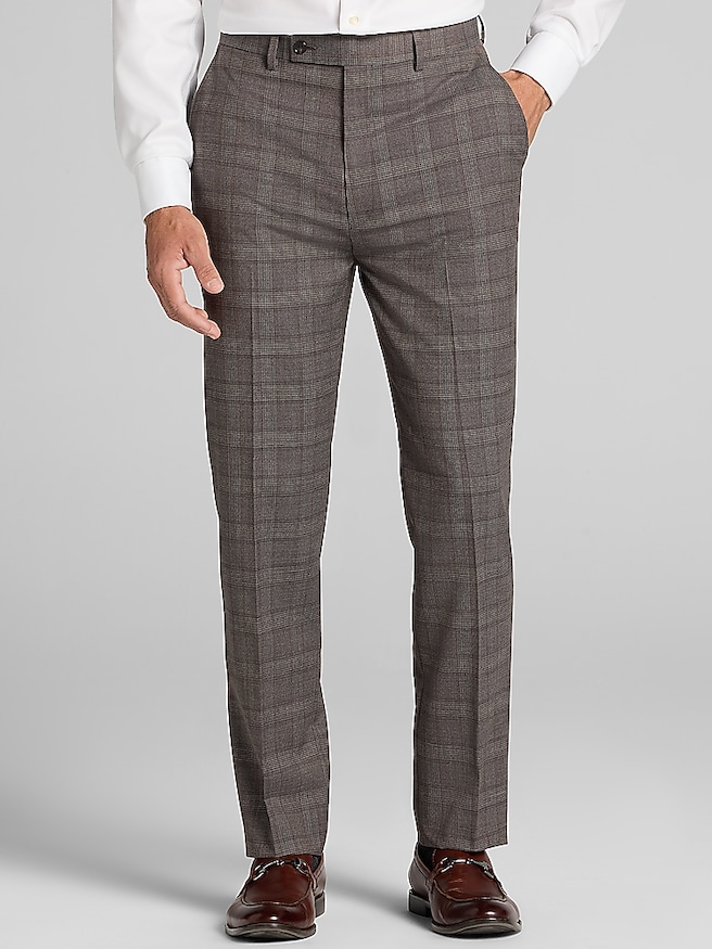 Calvin Klein Slim Fit Plaid Suit Pants Brown Plaid
