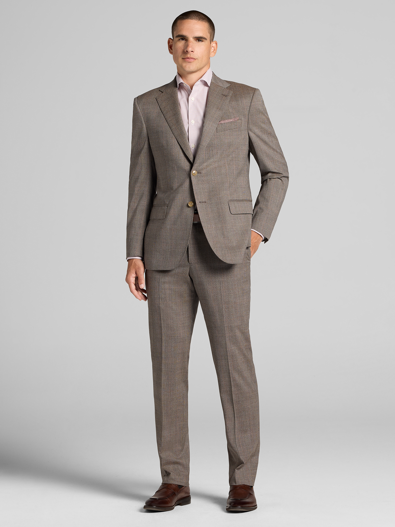 Joseph Abboud Modern Fit Plaid Men's Suit In Neutral
