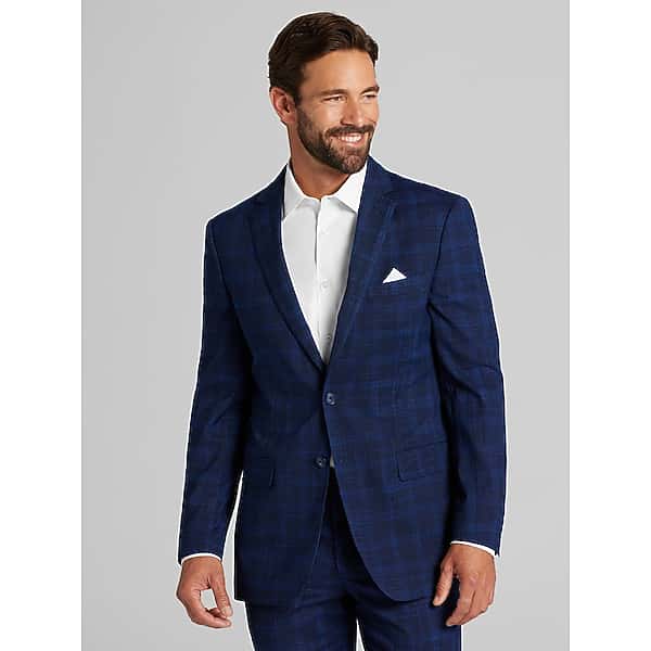 Wilke-Rodriguez Men's Slim Fit Plaid Suit Dark Blue Plaid - Size: 44 Short