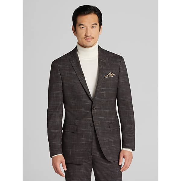 Wilke-Rodriguez Men's Slim Fit Plaid Suit Dark Brown Plaid - Size: 40 Regular