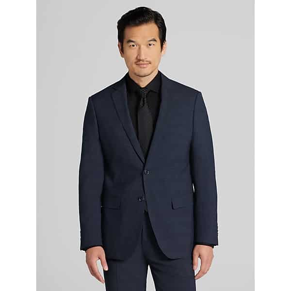 Wilke-Rodriguez Big & Tall Men's Slim Fit Windowpane Plaid Suit Denim Blue Windowpane Plaid - Size: 50 Regular