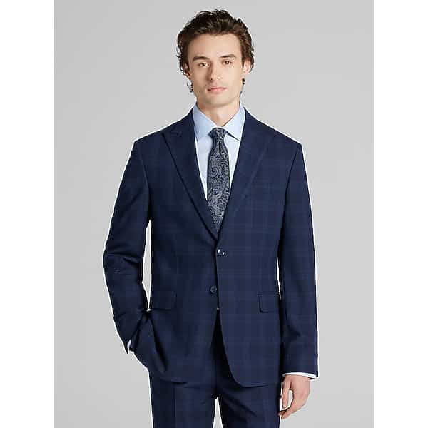 JOE Joseph Abboud Slim Fit Plaid Men's Suit Jacket Blue Plaid - Size: 40 Short
