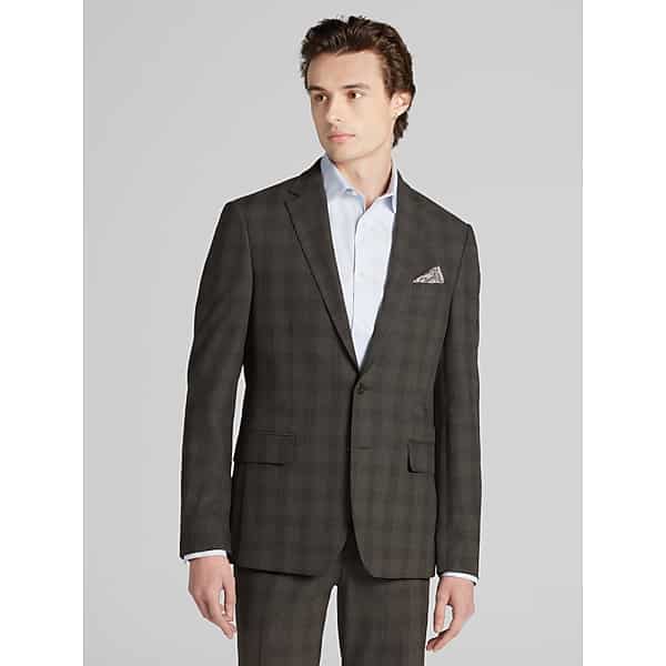 JOE Joseph Abboud Big & Tall Slim Fit Plaid Men's Suit Jacket Brown Plaid - Size: 50 Regular
