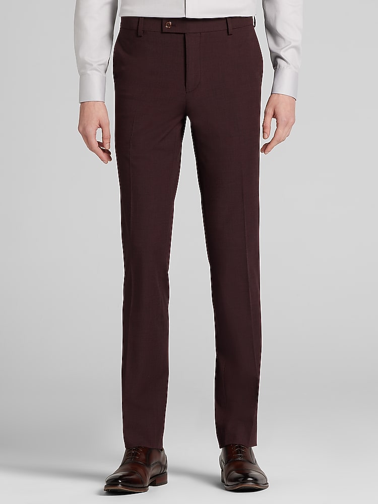 burgundy slim fit dress pants Egara Skinny Suit Pants, Dark Wine - Mens Suits Plus Size Black Dresses Ross Black Friday Sale Color:Burgundy as pic