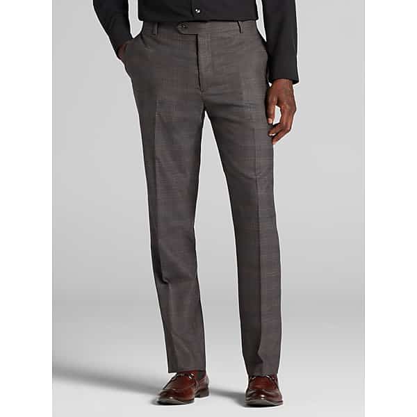 Joseph Abboud Big & Tall Classic Fit Plaid Men's Suit Pants Grey/Brown Plaid - Size: 44W x 30L